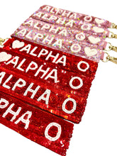 Load image into Gallery viewer, Alpha Omicron Pi Sequin Heart Wristlet
