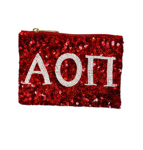Load image into Gallery viewer, Sequin Alpha Omicron Pi Coin Purse - 2 colors