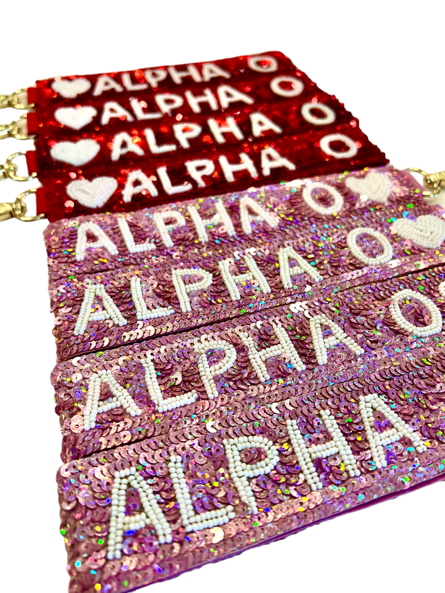 Alpha Omicron Pi Sequin Heart Wristlet