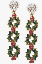 Load image into Gallery viewer, Stacked Holly Holiday Cluster Earrings

