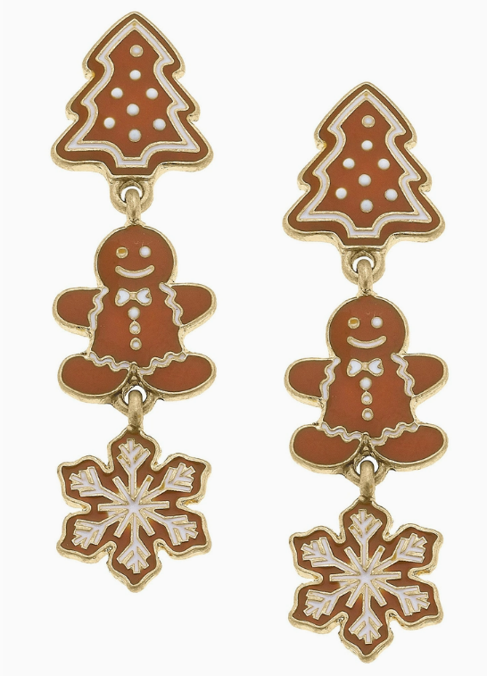 Gingerbread Icon Holiday Cluster Earrings