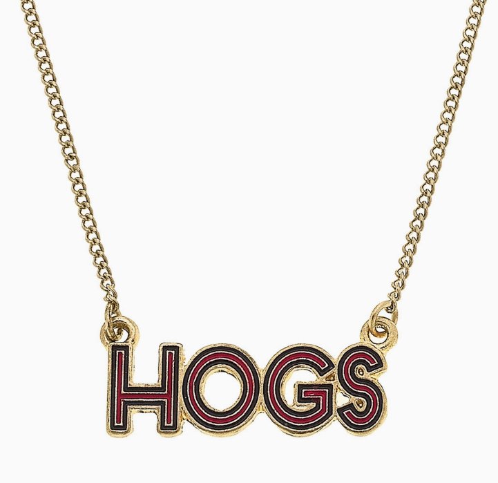Arkansas Hogs Drop Enamel Necklace