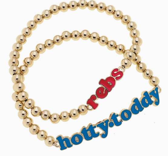 Ole Miss Hotty Toddy Shiny Ball Bead Stretch Bracelet Set
