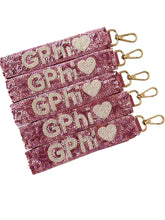 Load image into Gallery viewer, Gamma Phi Beta Sequin Heart Wristlet

