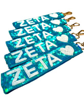 Load image into Gallery viewer, Zeta Tau Alpha Sequin Heart Wristlet
