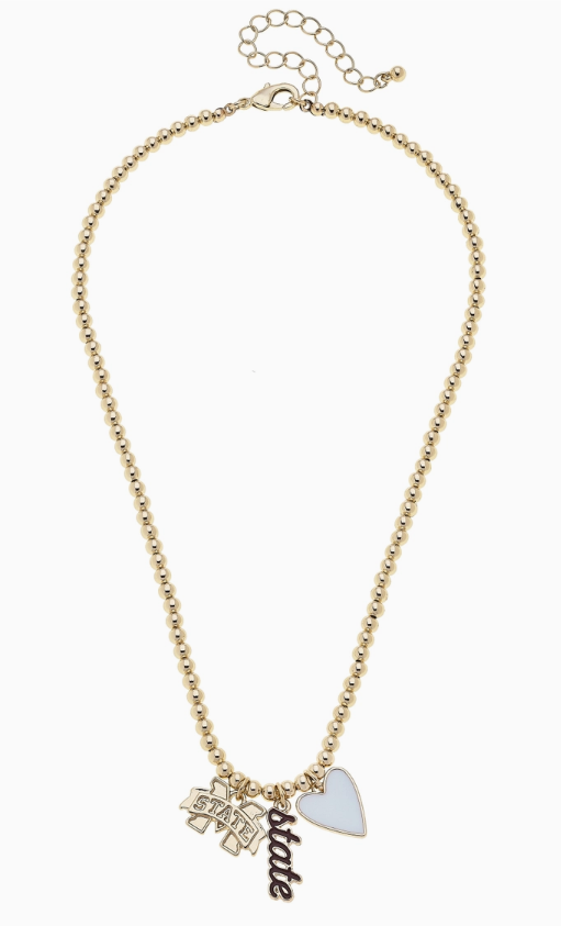 Mississippi State Shiny Ball Bead Charm Necklace