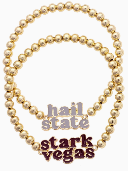 Mississippi State Shiny Ball Bead Stretch Bracelet Set