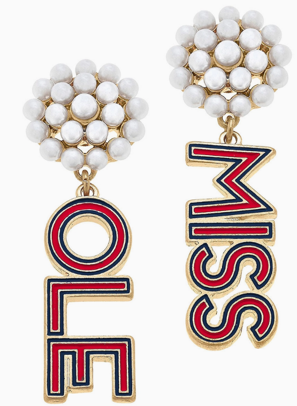 Cluster Pearl Ole Miss Earrings