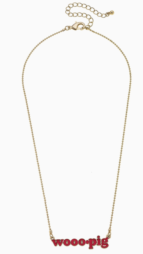Arkansas Woo Pig Enamel Slogan Necklace