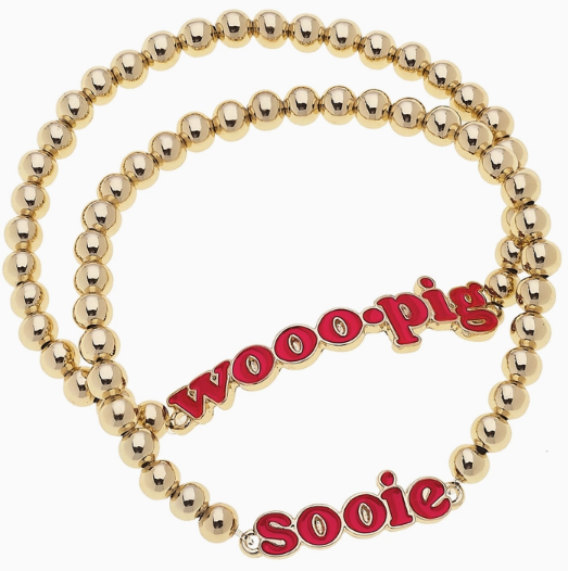 Arkansas Woo Pig Sooie Shiny Ball Bead Stretch Bracelet Set