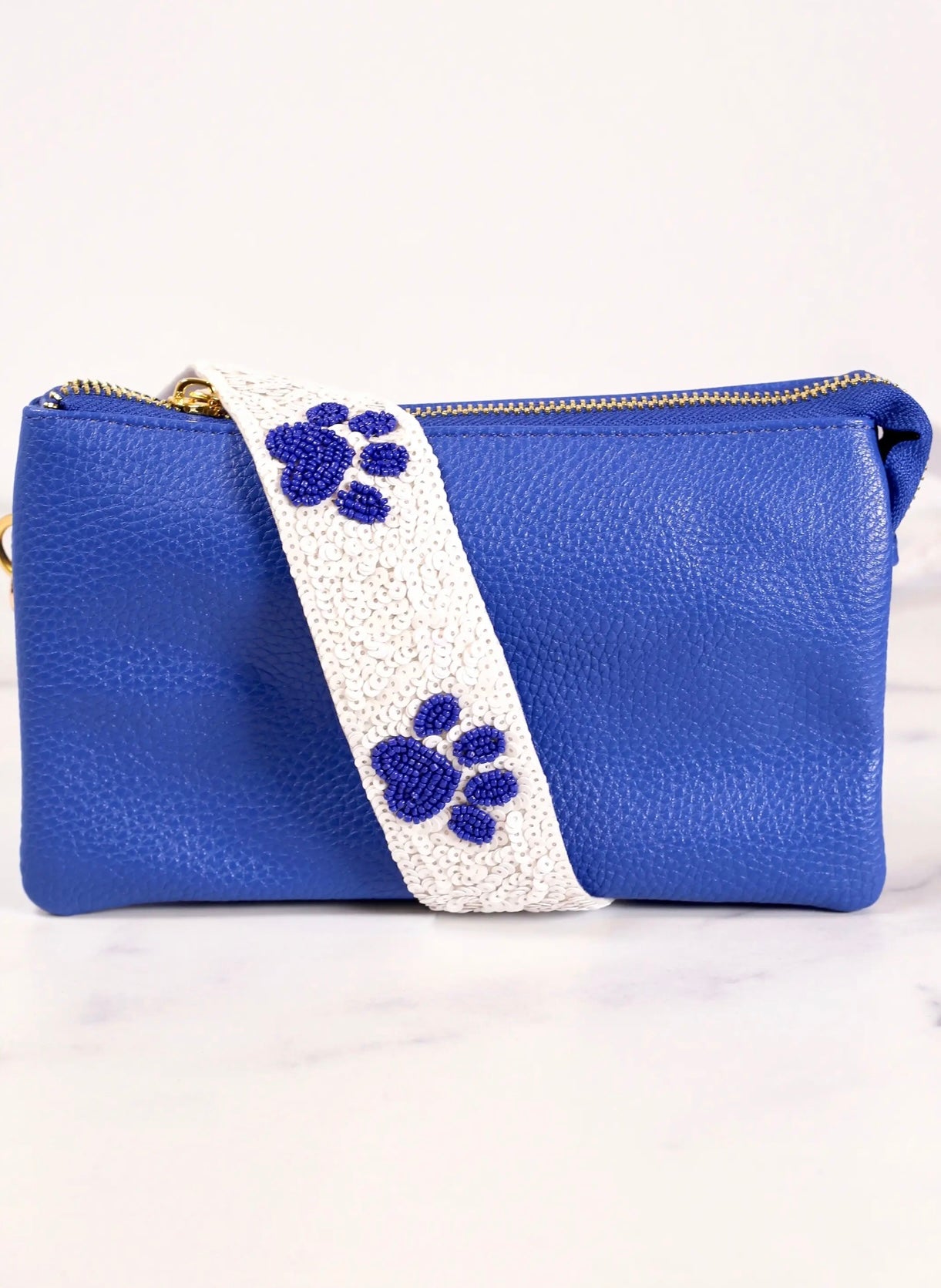 Blue Paw Beaded Purse Strap